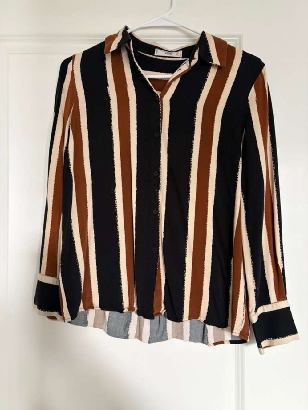 Mango Vertical Stripe Button-Down Shirt in Black, Brown & Cream